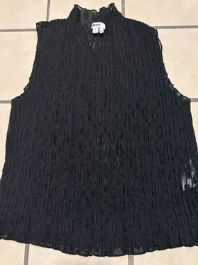 DKNY Y2K Sheer Sleeveless Pleated Mock Neck Top